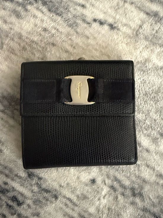 Salvatore Ferragamo Handbags - Salvatore Ferragamo Black Textured Leather Wallet with Vara Bow